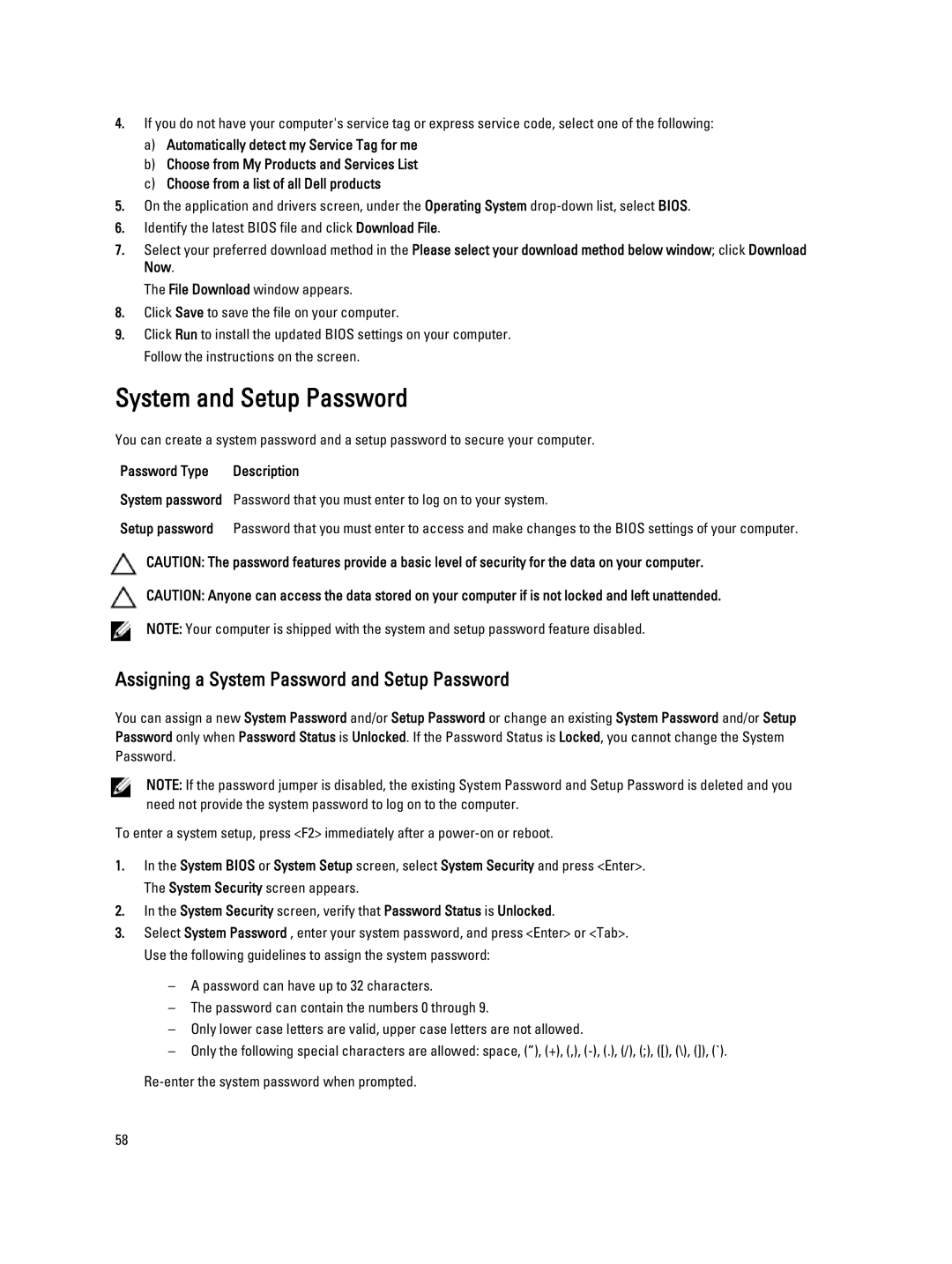 Dell T7600 System and Setup Password, Password Type Description, Password that you must enter to log on to your system 