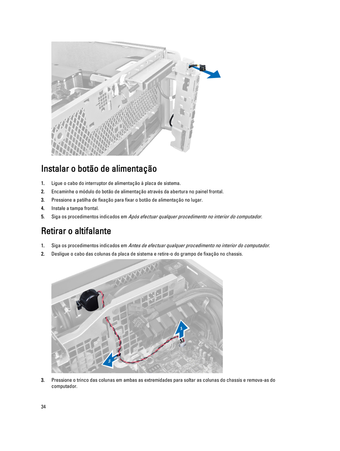 Dell T7600 manual Instalar o botão de alimentação, Retirar o altifalante 