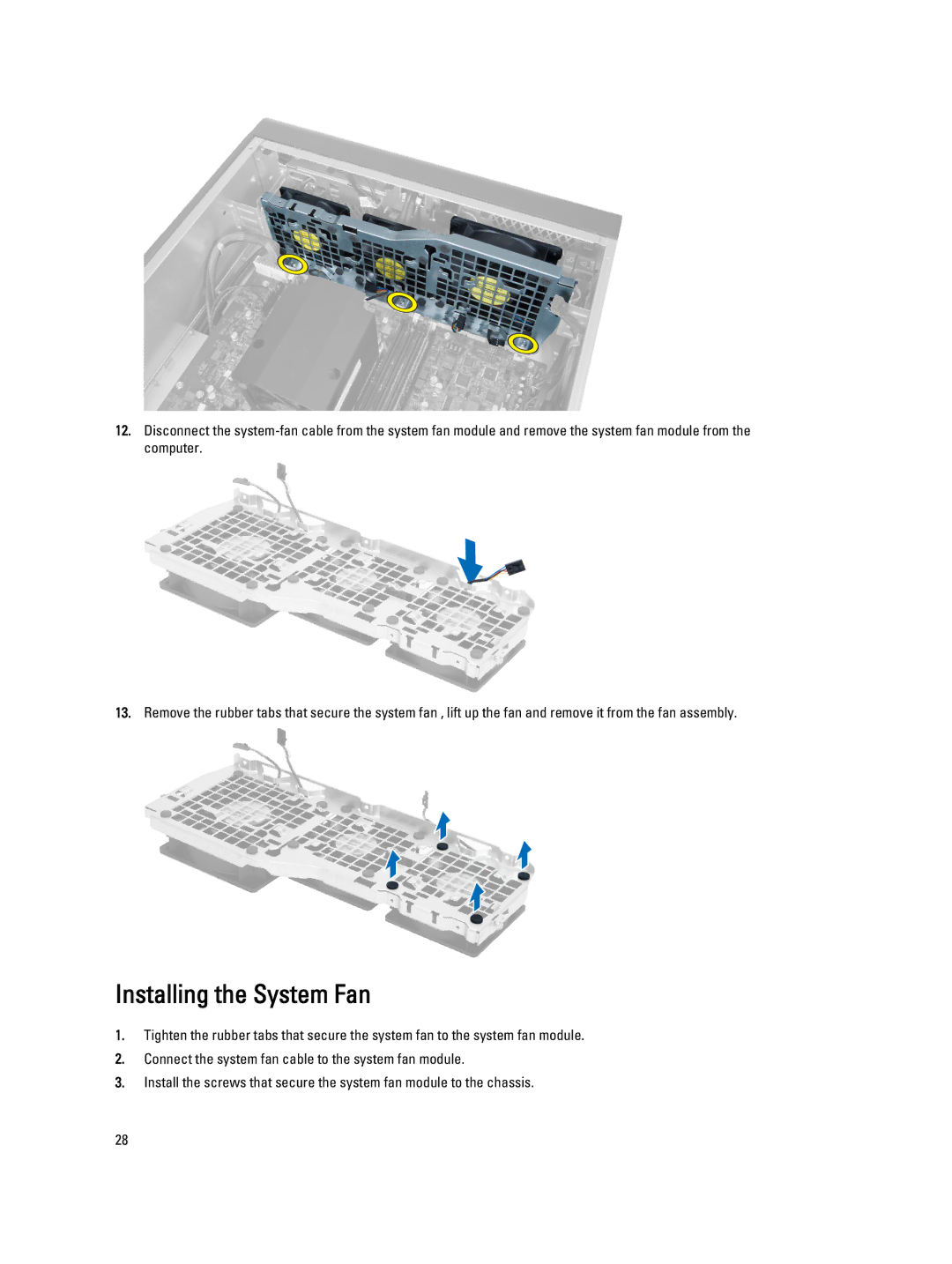 Dell T7600 owner manual Installing the System Fan 