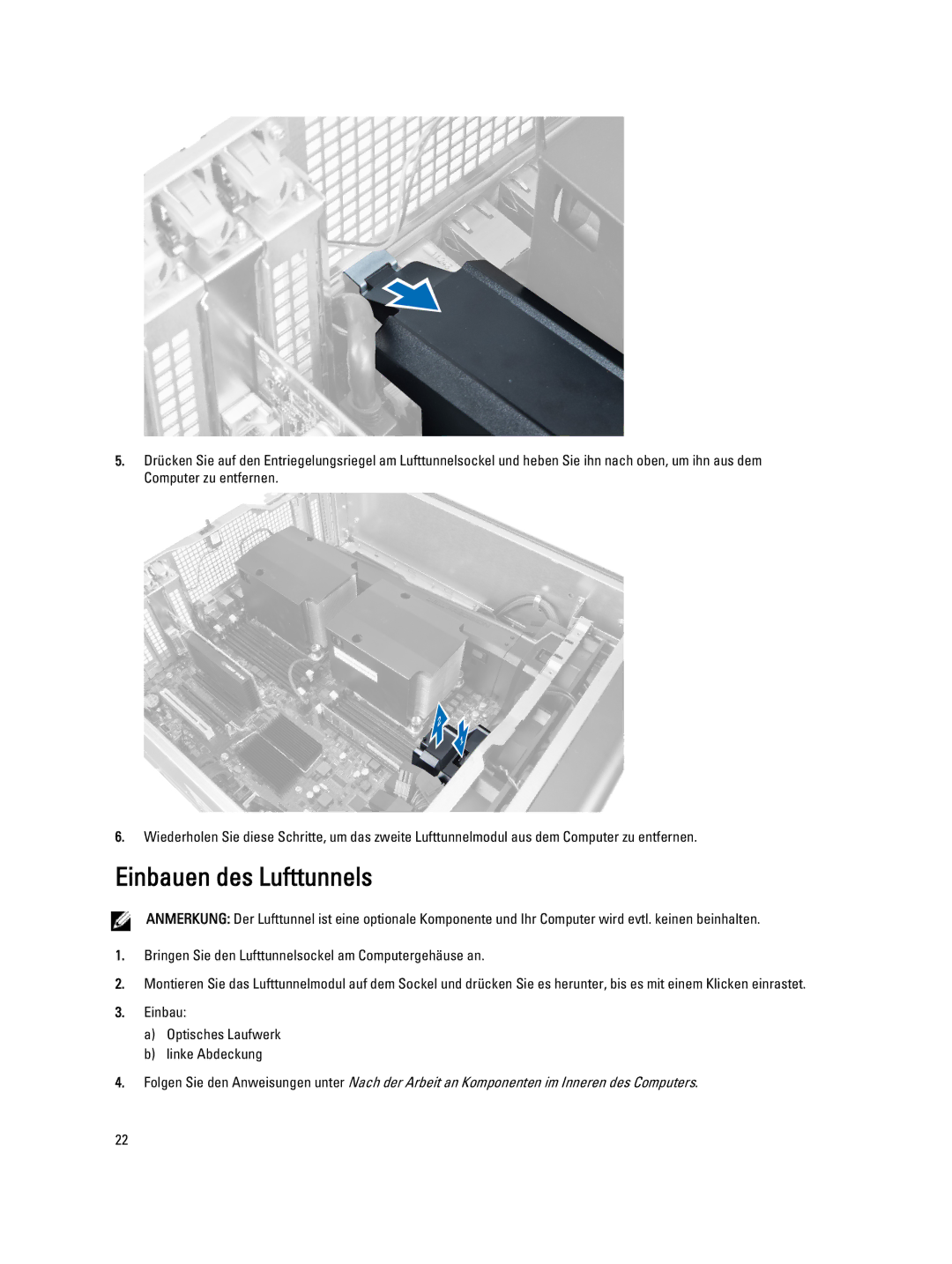 Dell T7600 manual Einbauen des Lufttunnels 