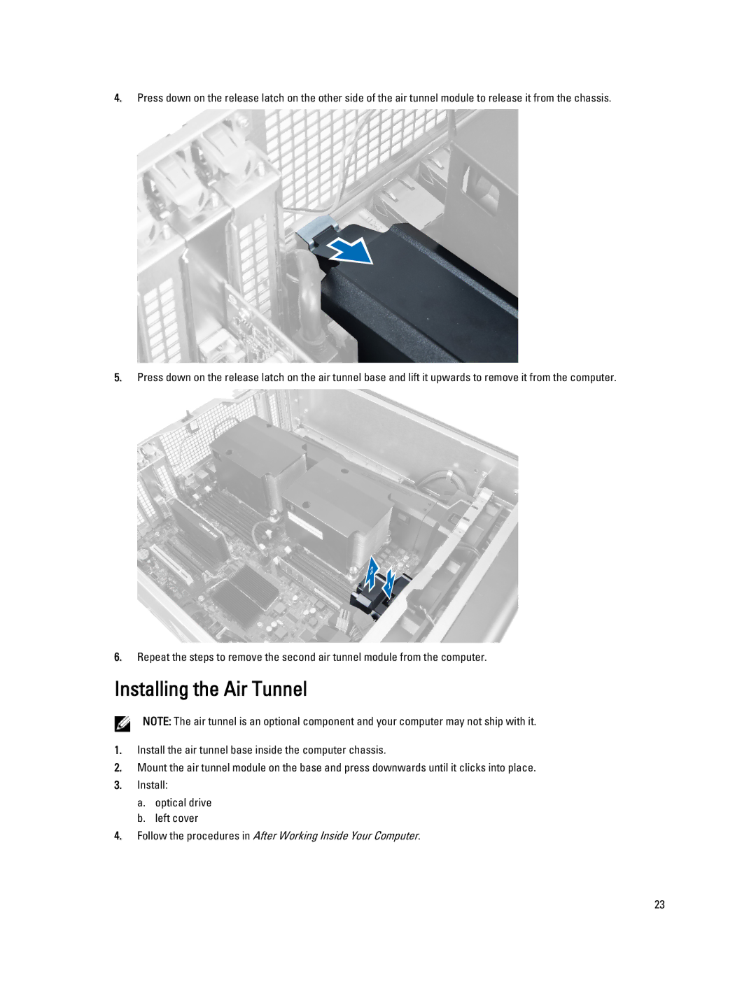 Dell T7610 owner manual Installing the Air Tunnel 