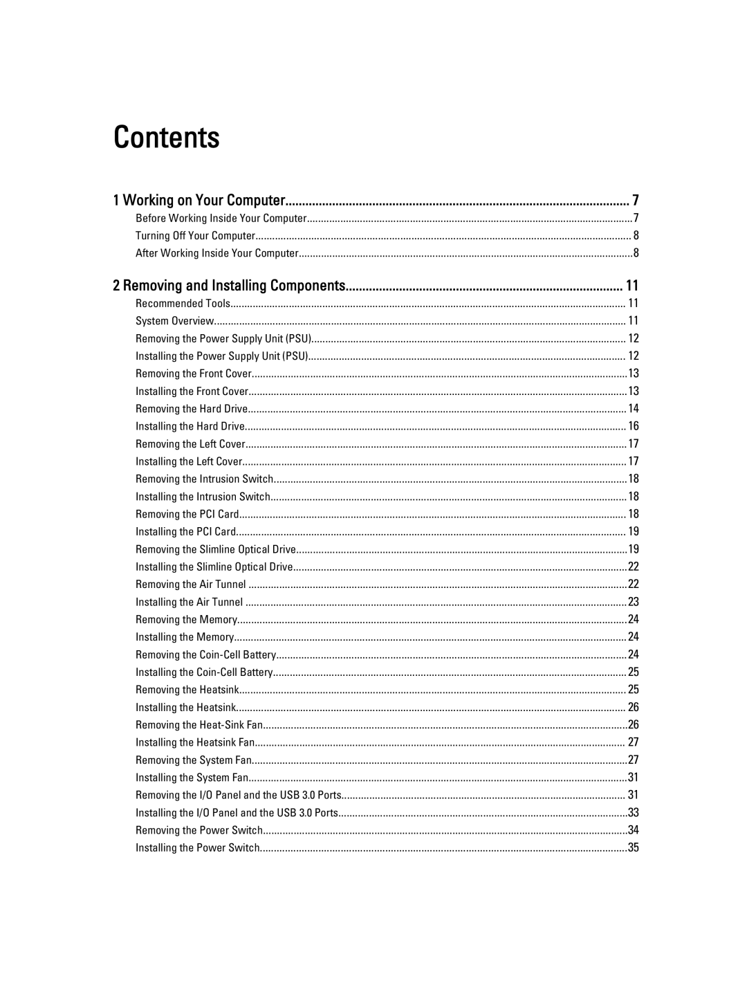 Dell T7610 owner manual Contents 