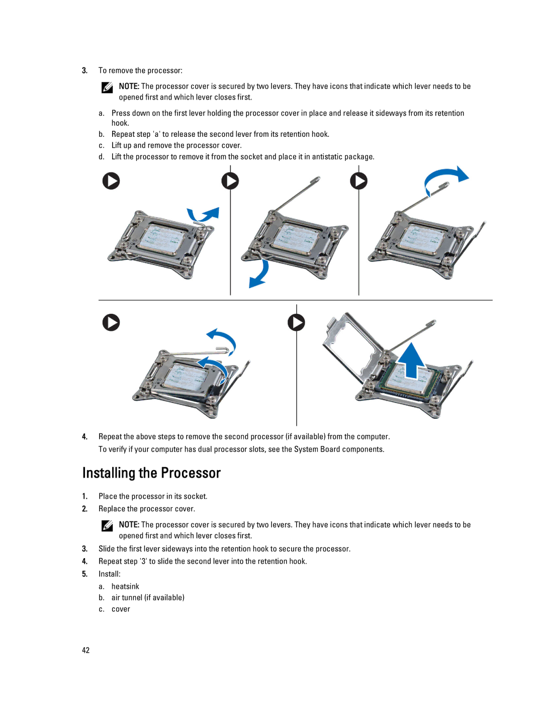 Dell T7610 owner manual Installing the Processor 