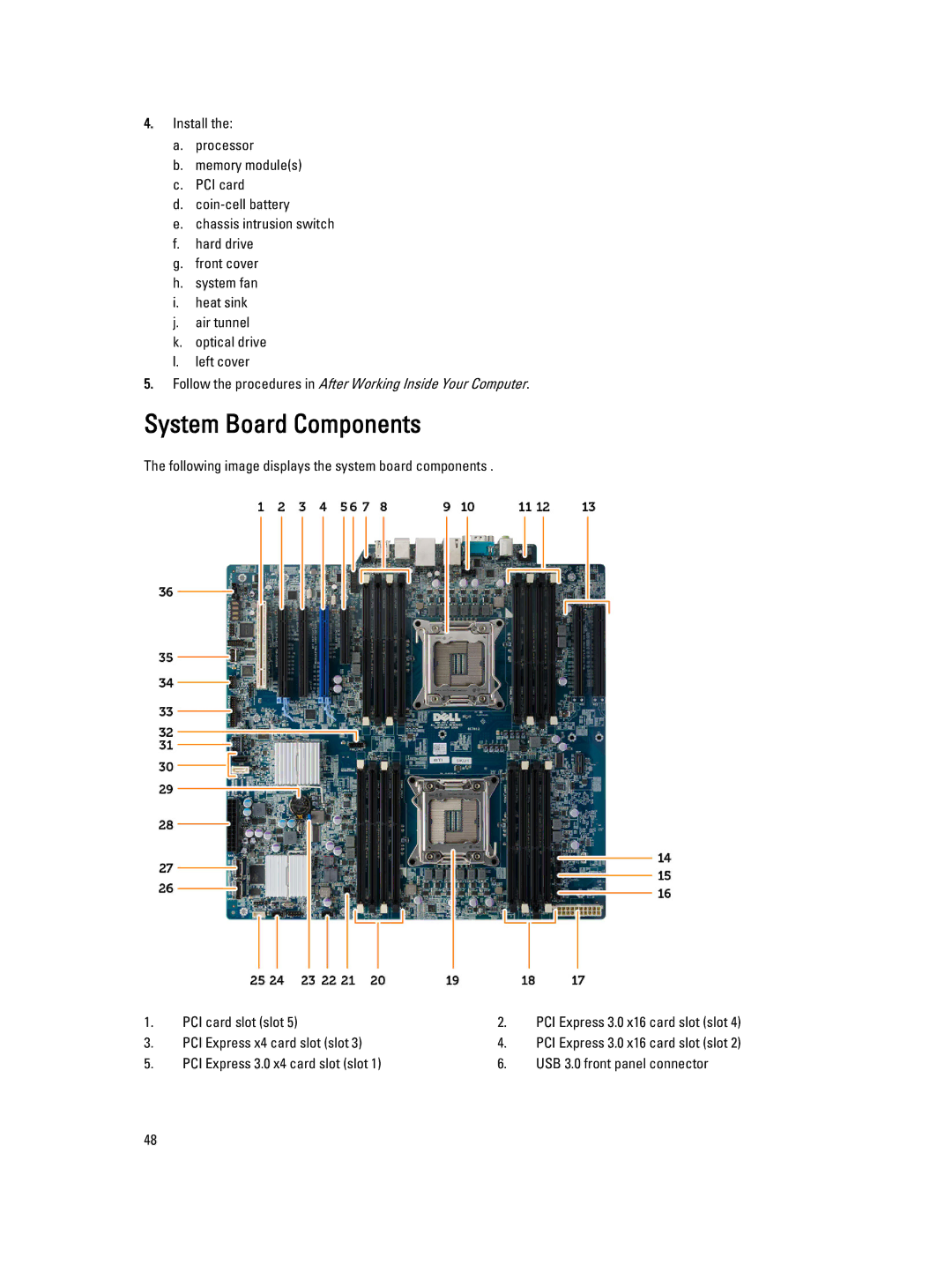 Dell T7610 owner manual System Board Components 