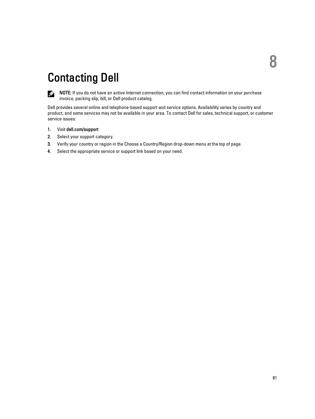 Dell T7610 owner manual Contacting Dell 