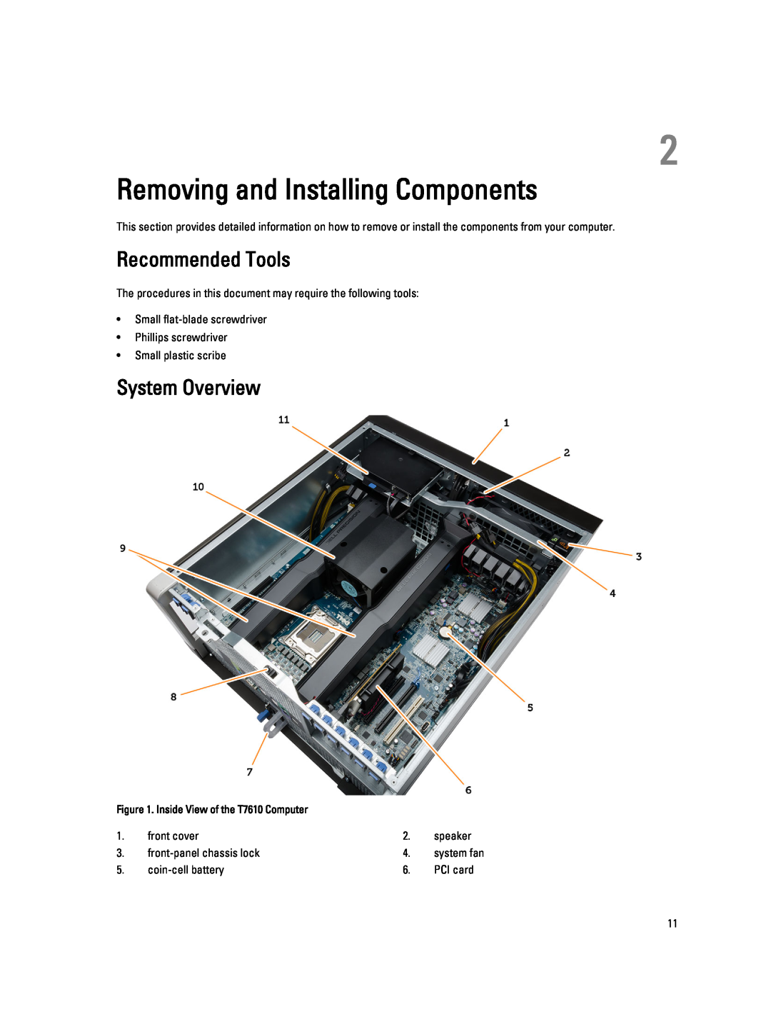 Dell T7610 owner manual Removing and Installing Components, Recommended Tools, System Overview 