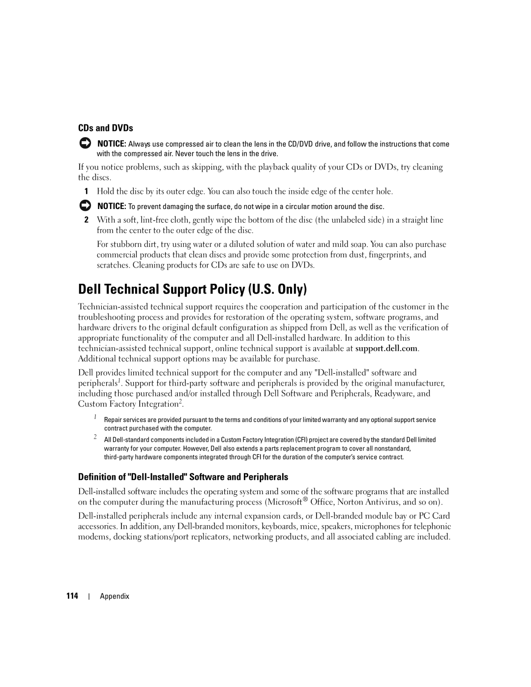 Dell T8144 Dell Technical Support Policy U.S. Only, CDs and DVDs, Definition of Dell-Installed Software and Peripherals 