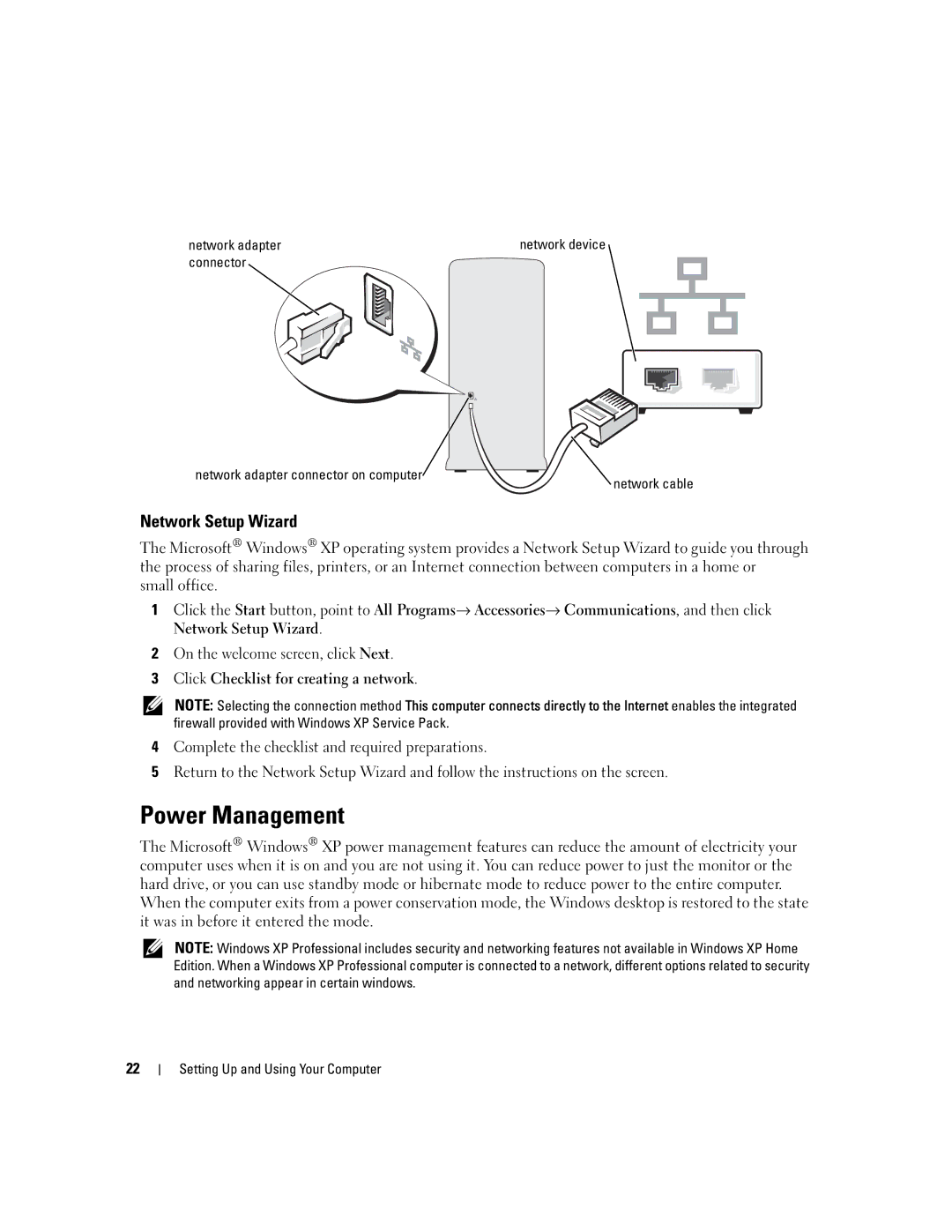 Dell T8144 manual Power Management, Network Setup Wizard, On the welcome screen, click Next 