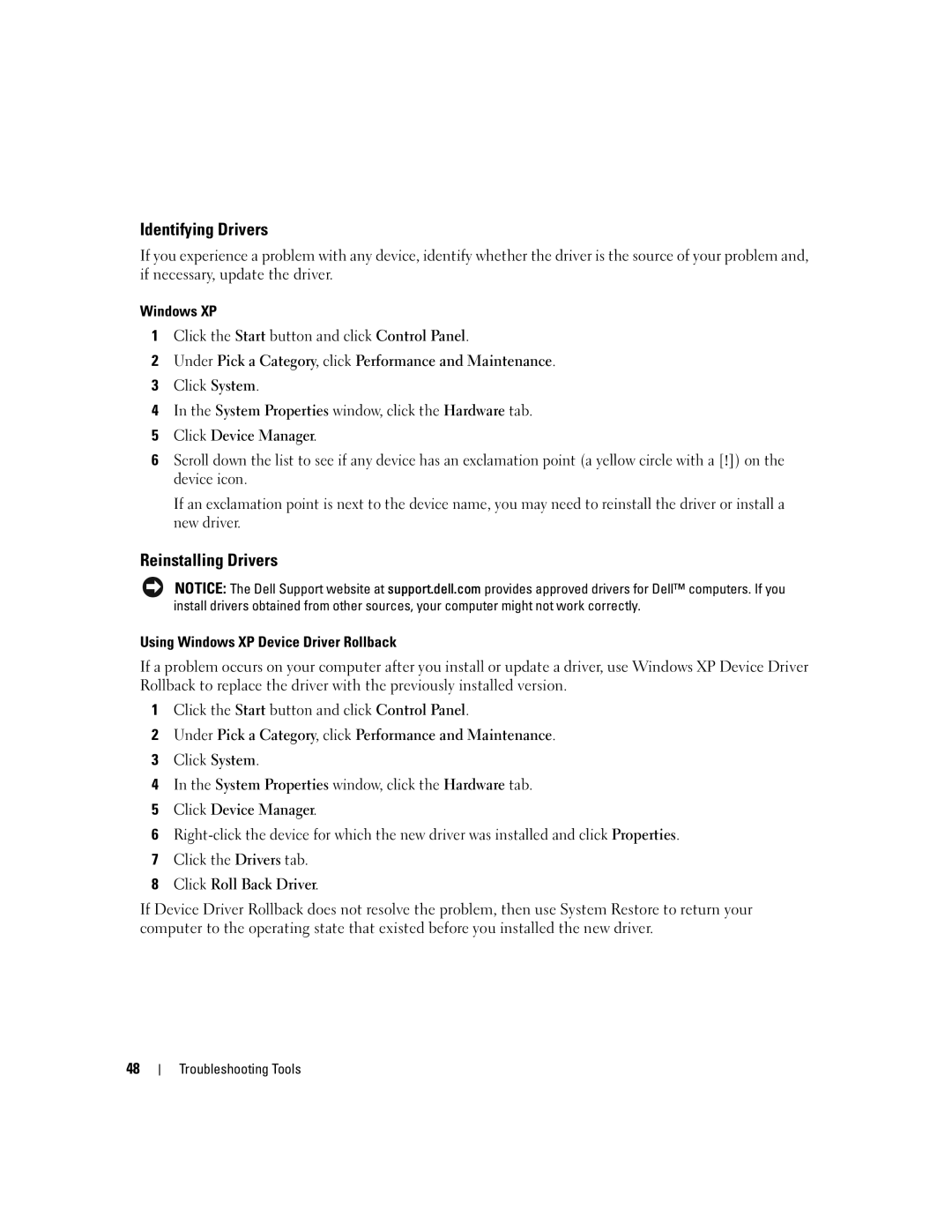 Dell T8144 manual Identifying Drivers, Reinstalling Drivers 