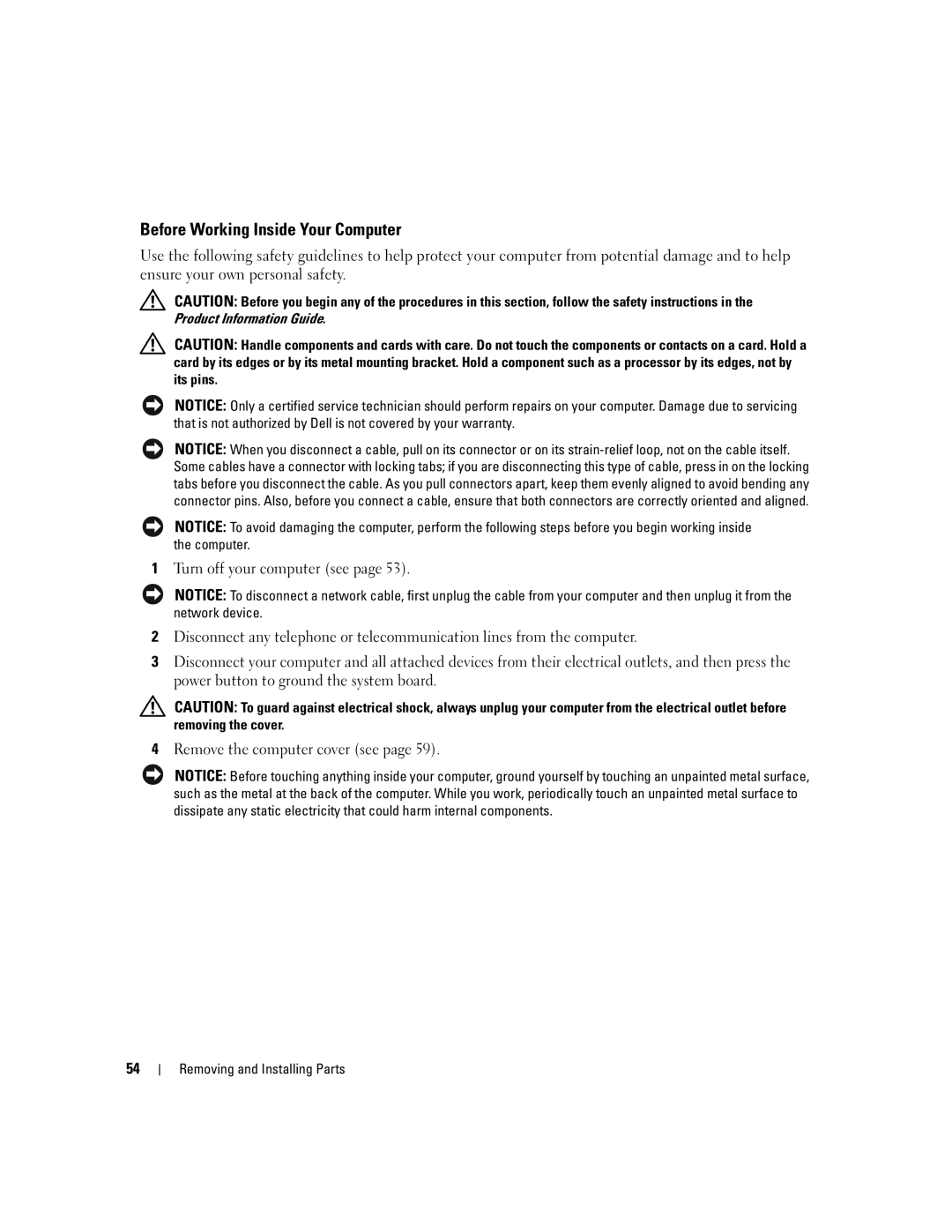 Dell T8144 manual Before Working Inside Your Computer 