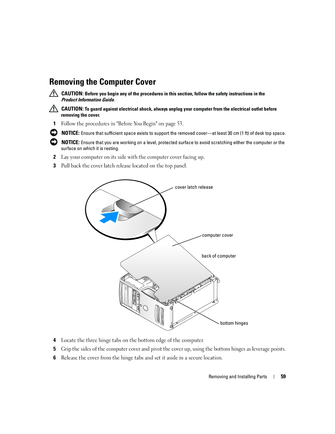 Dell T8144 manual Removing the Computer Cover 