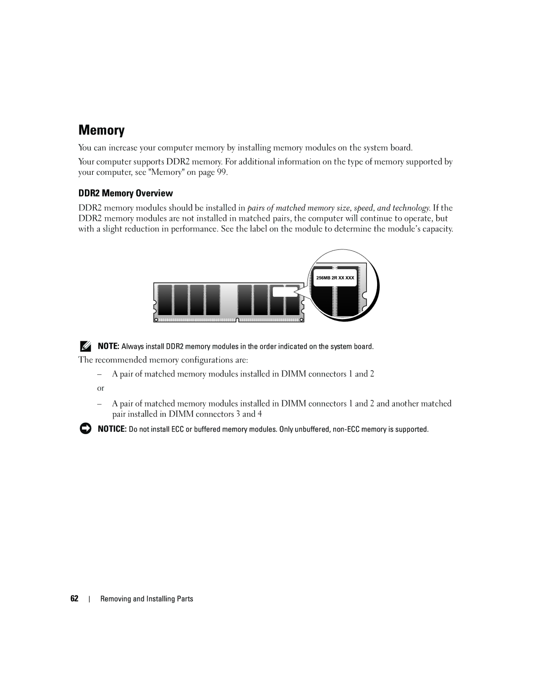 Dell T8144 manual DDR2 Memory Overview 