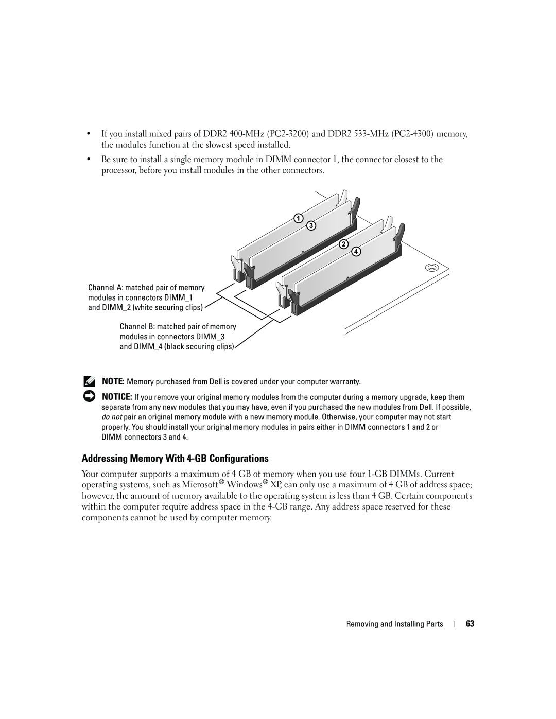 Dell T8144 manual Addressing Memory With 4-GB Configurations, Dimm connectors 3 