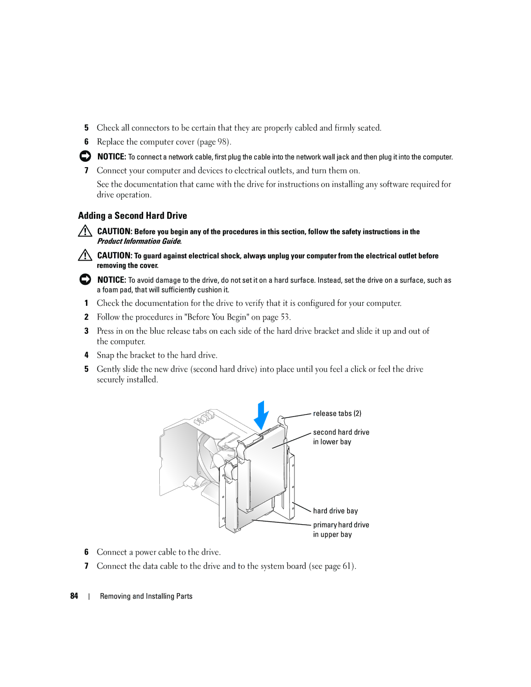 Dell T8144 manual Adding a Second Hard Drive, Hard drive bay 