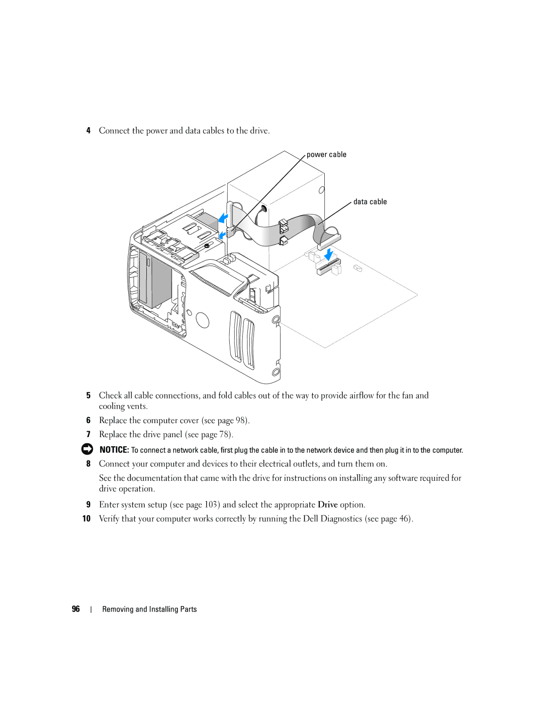 Dell T8144 manual Connect the power and data cables to the drive, Power cable Data cable 