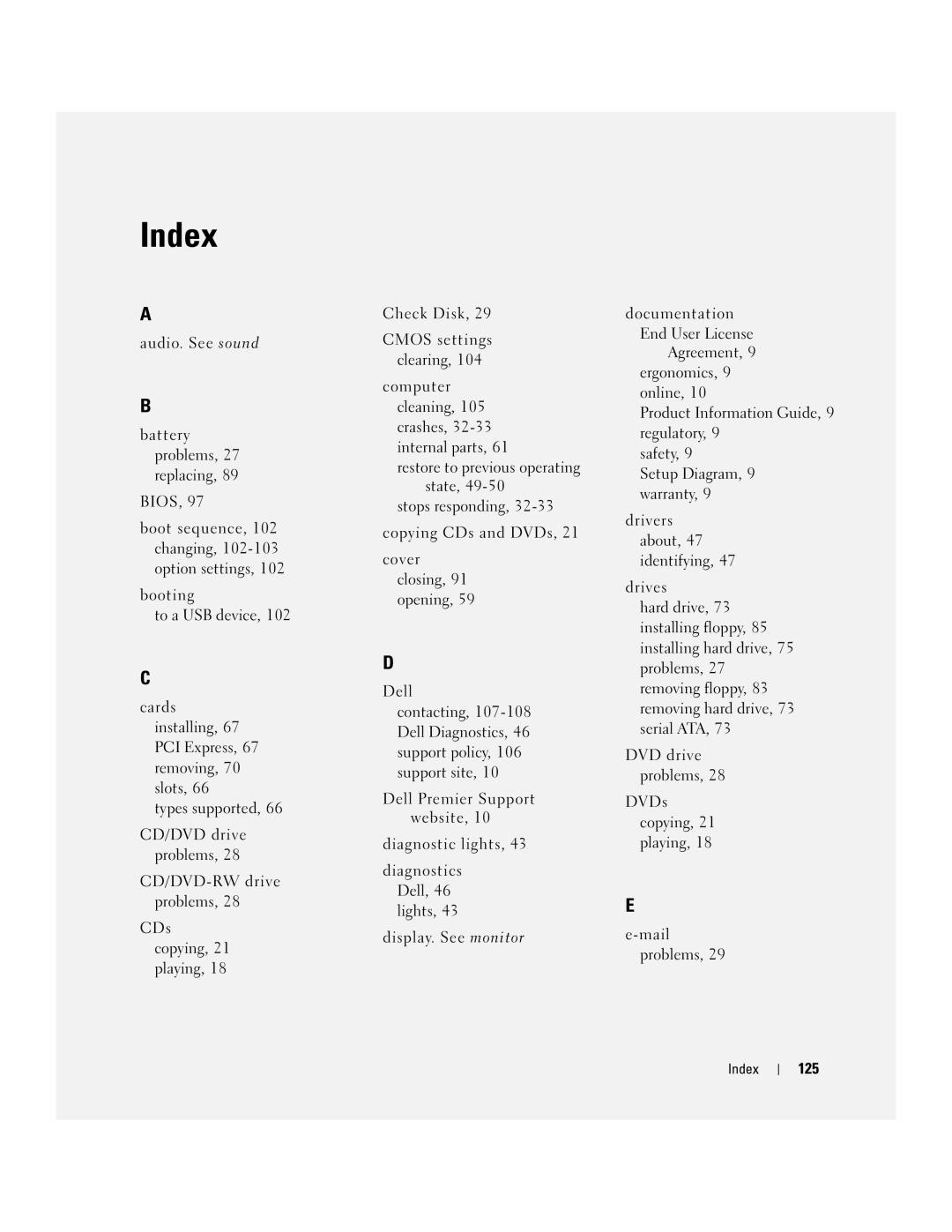 Dell DHP, T8243 manual 125, Index 