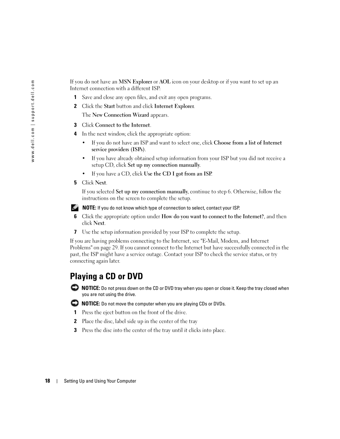 Dell T8243, DHP Playing a CD or DVD, Click Connect to the Internet, If you have a CD, click Use the CD I got from an ISP 