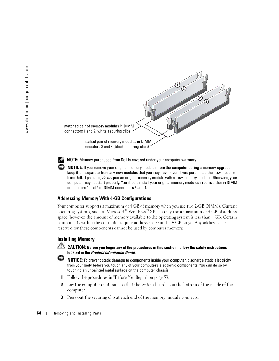 Dell T8243, DHP manual Addressing Memory With 4-GB Configurations, Installing Memory 