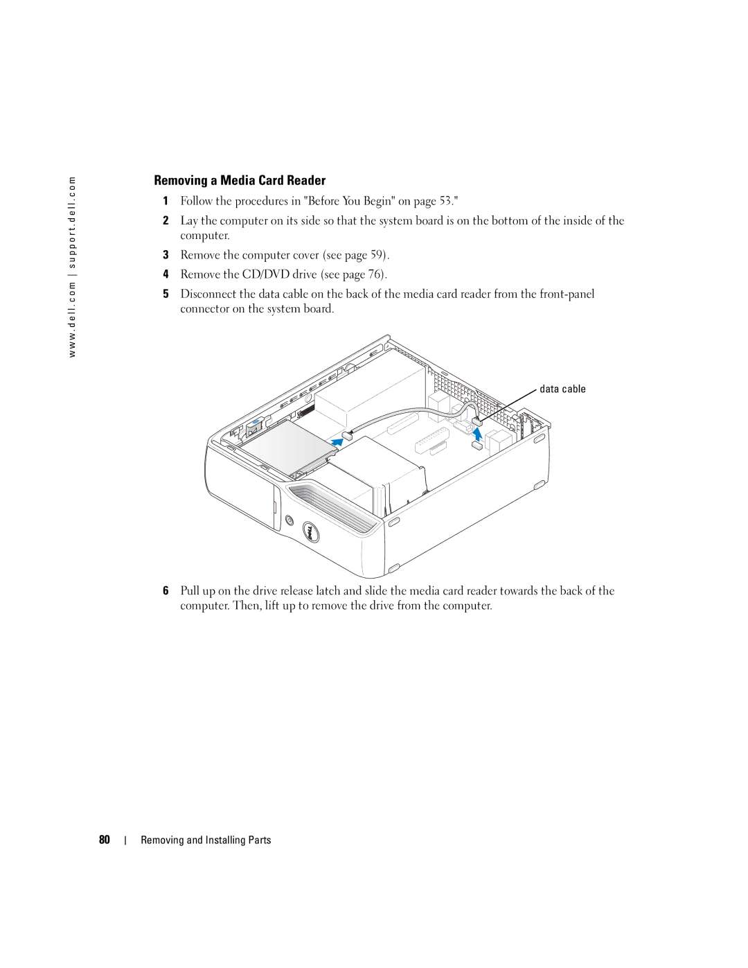 Dell T8243, DHP manual Removing a Media Card Reader, Data cable 