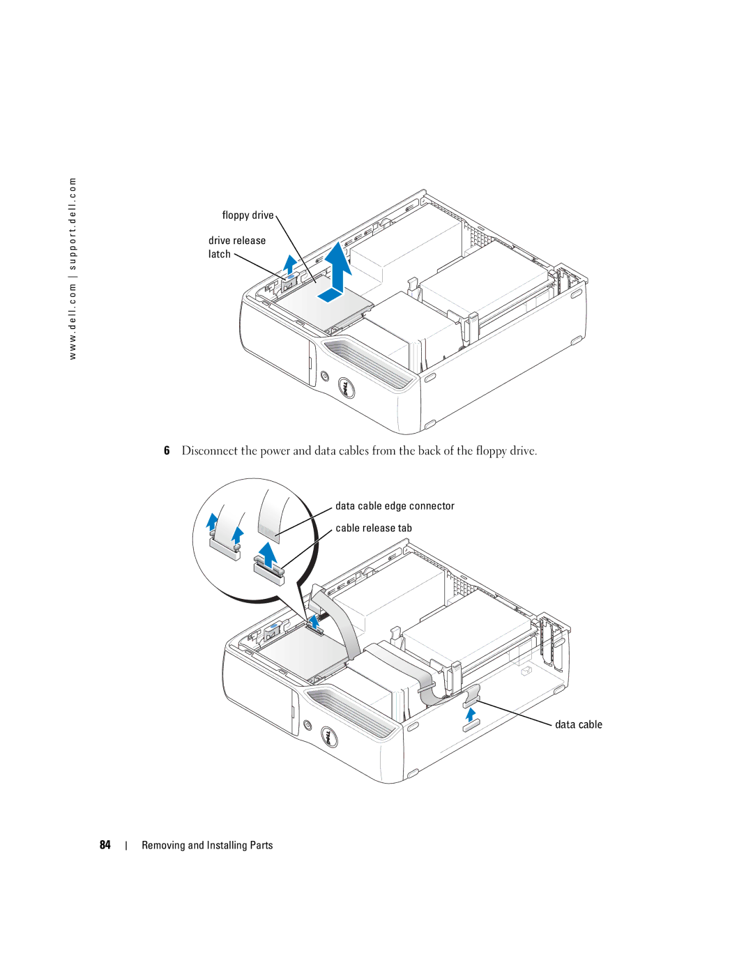 Dell T8243, DHP manual Floppy drive Drive release latch 