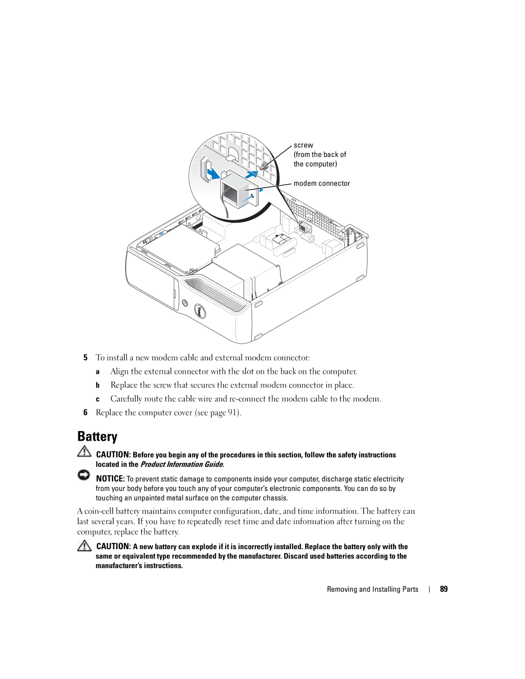 Dell DHP, T8243 manual Battery, Screw 