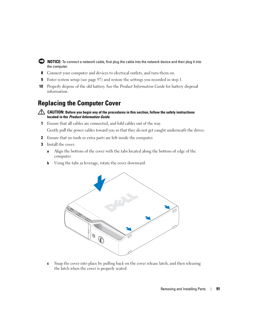 Dell DHP, T8243 manual Replacing the Computer Cover 