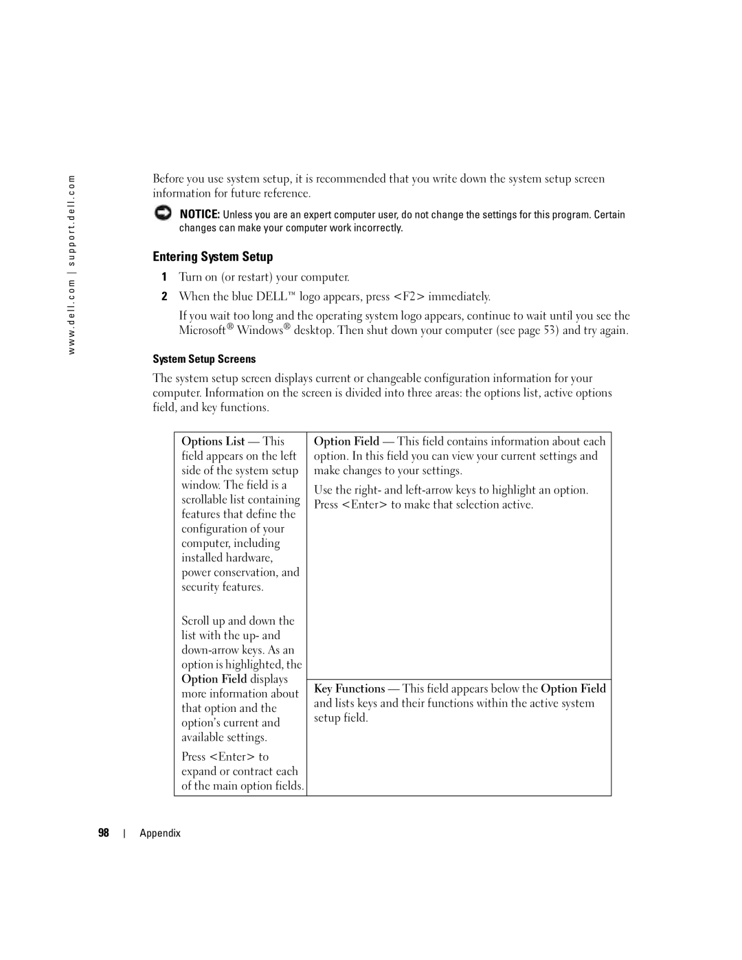 Dell T8243, DHP manual Entering System Setup, System Setup Screens 