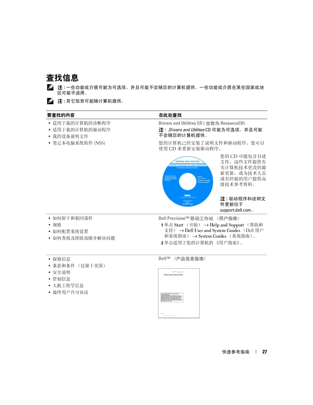 Dell TD010 manual 查找信息, Dell 《产品信息指南》 