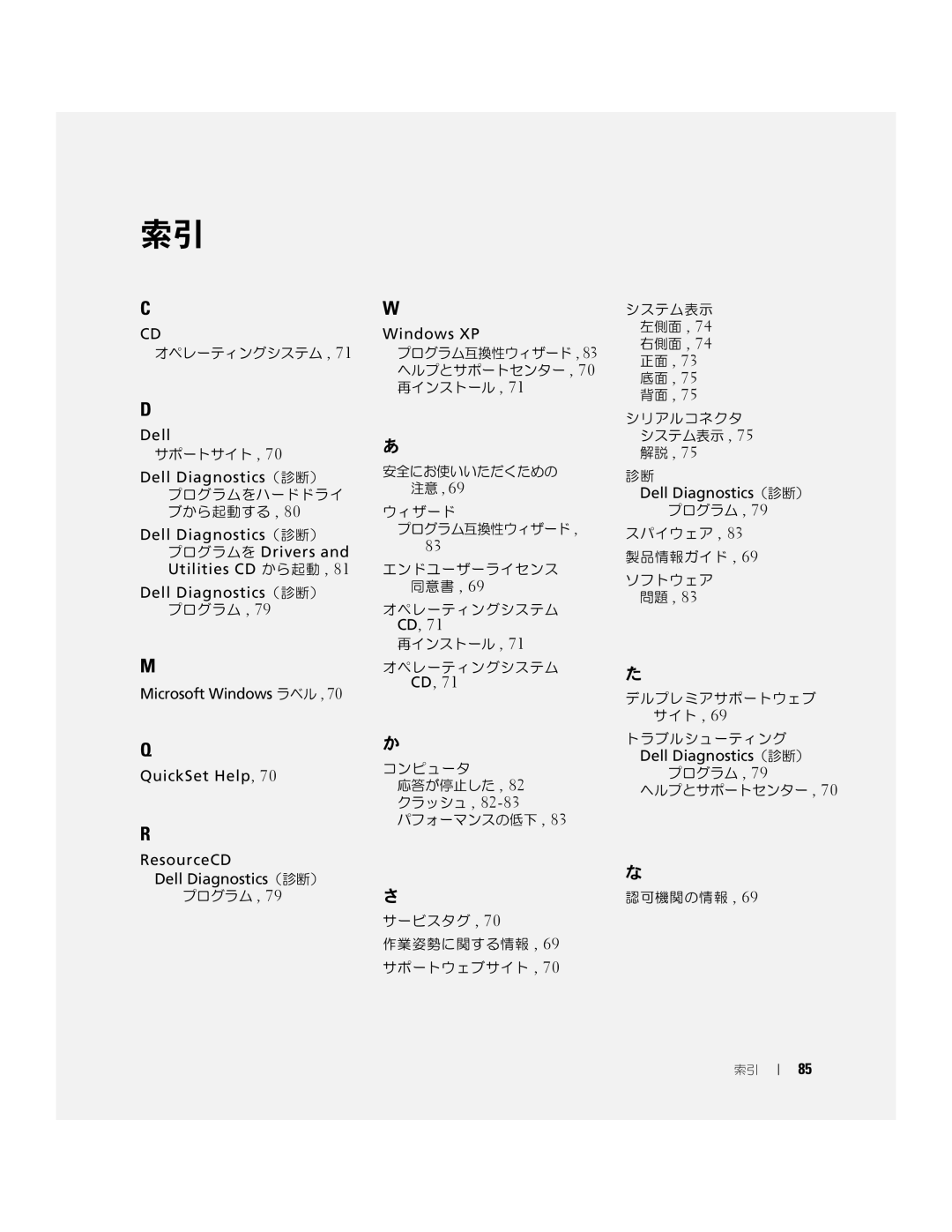 Dell TD010 manual Dell Diagnostics（診断） プログラムを Drivers and Utilities CD から起動, Microsoft Windows ラベル QuickSet Help Windows XP 