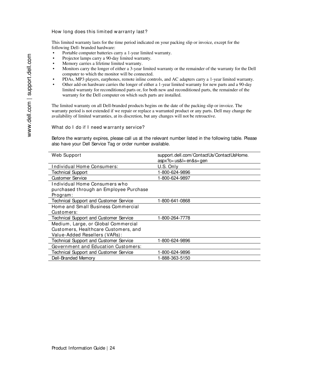 Dell TF661 manual How long does this limited warranty last?, What do I do if I need warranty service?, Web Support, Program 