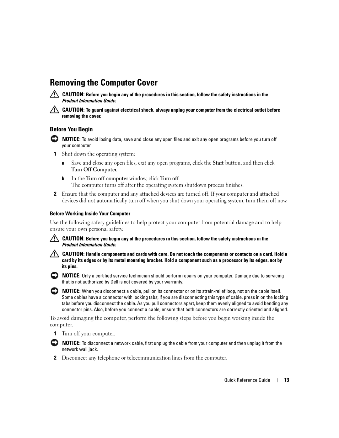 Dell 745c, TJ021 manual Removing the Computer Cover, Before You Begin, Before Working Inside Your Computer 
