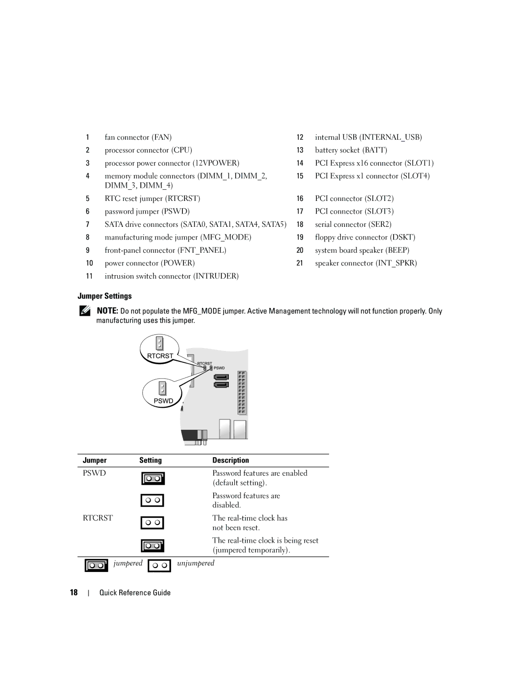 Dell TJ021, 745c manual Jumper Settings, Jumper Setting Description 