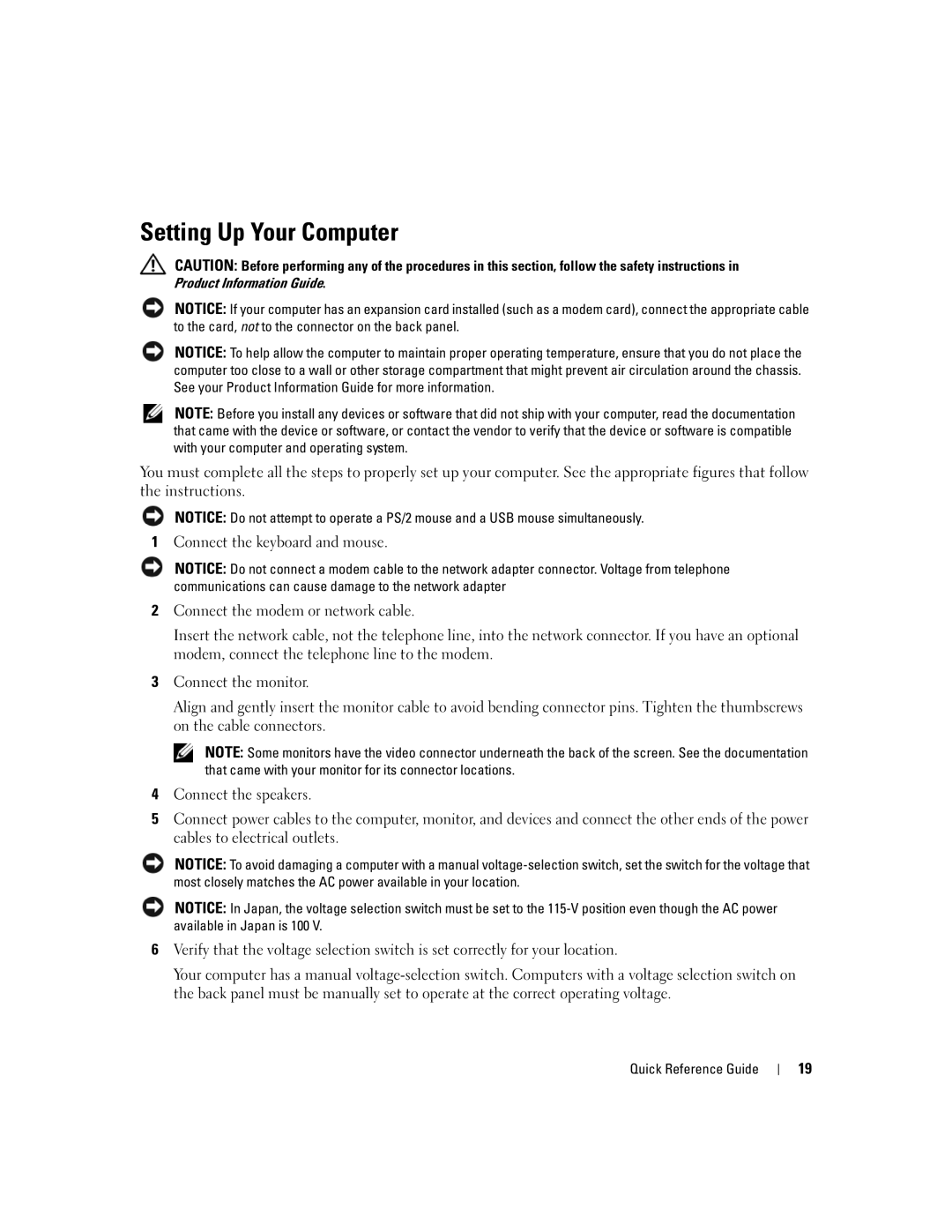 Dell 745c, TJ021 manual Setting Up Your Computer 