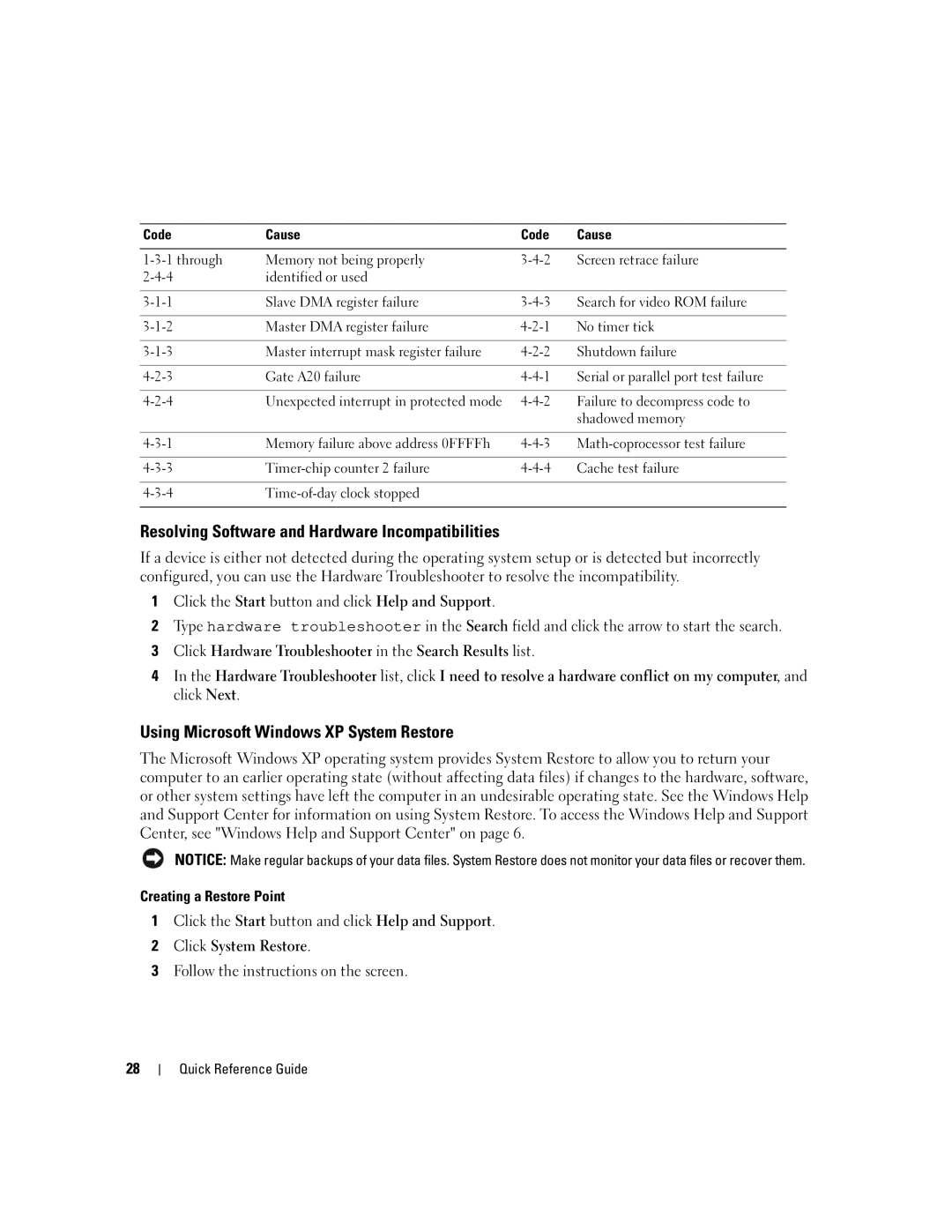 Dell TJ021, 745c manual Resolving Software and Hardware Incompatibilities, Using Microsoft Windows XP System Restore 