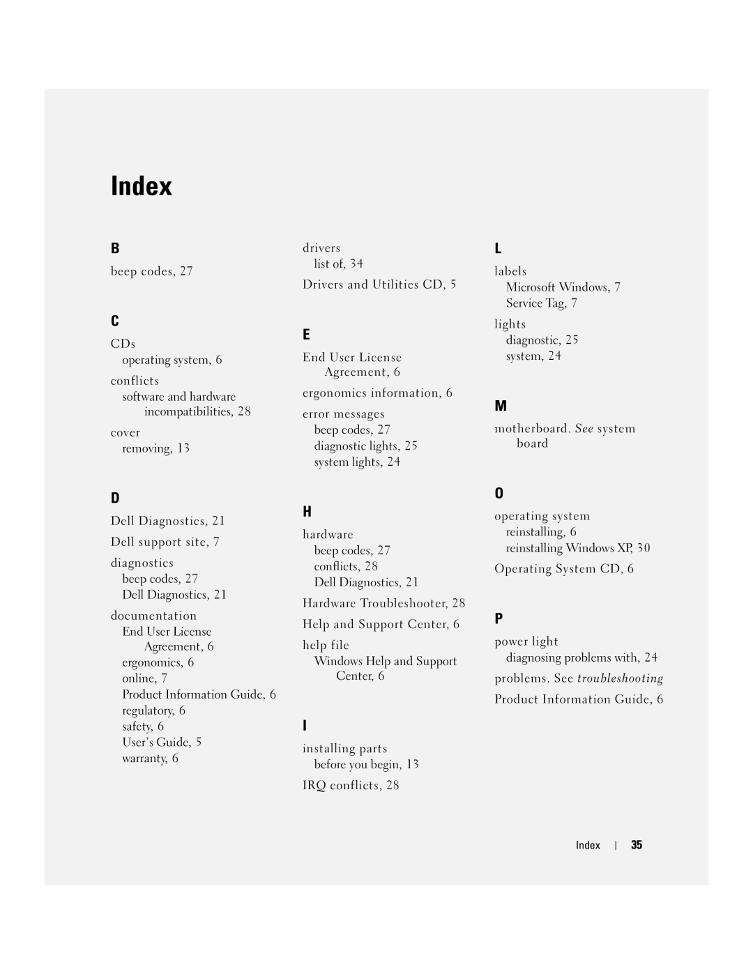 Dell 745c, TJ021 manual Index 