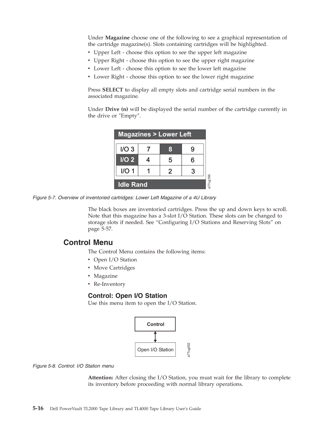 Dell TL2000 manual Control Menu, Control Open I/O Station 