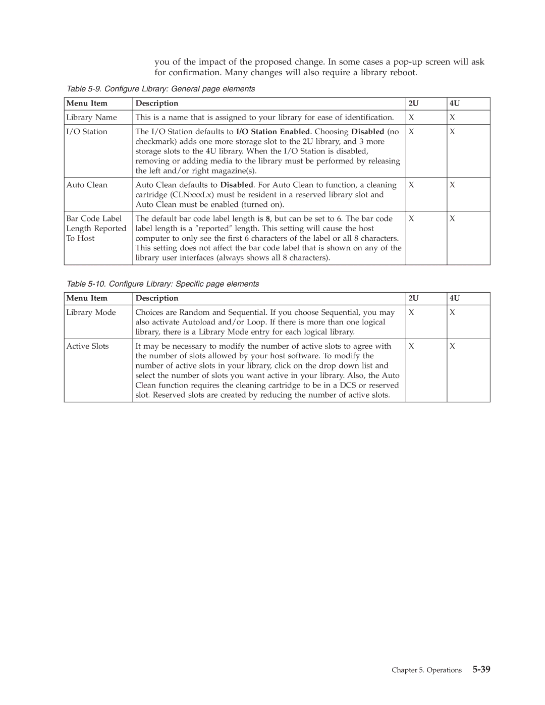 Dell TL2000 manual Configure Library General page elements 