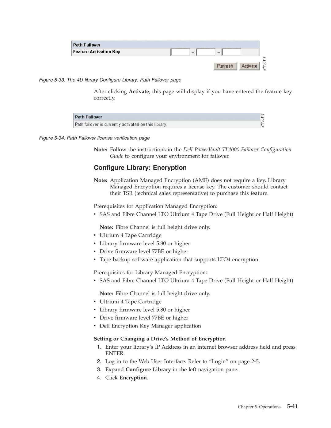 Dell TL2000 manual Configure Library Encryption, Setting or Changing a Drive’s Method of Encryption, Click Encryption 