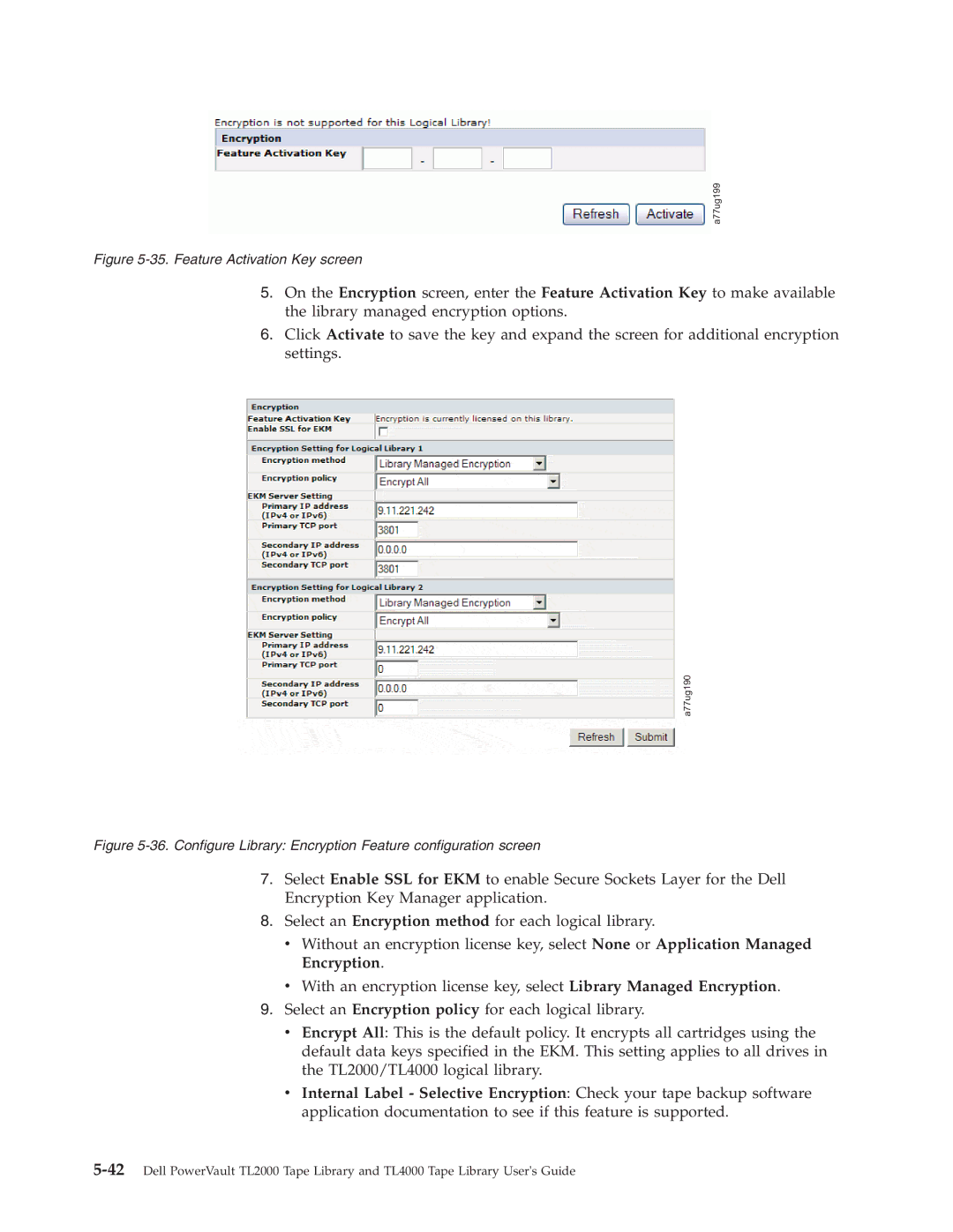 Dell TL2000 manual Feature Activation Key screen 