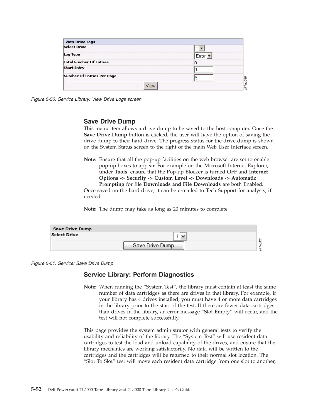 Dell TL2000 manual Save Drive Dump, Service Library Perform Diagnostics 