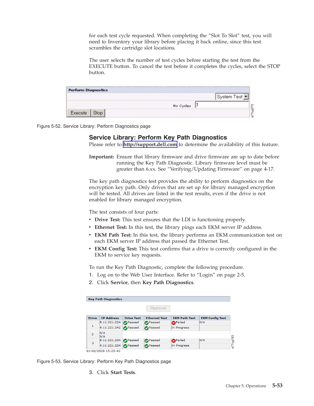 Dell TL2000 Service Library Perform Key Path Diagnostics, Click Service, then Key Path Diagnostics, Click Start Tests 