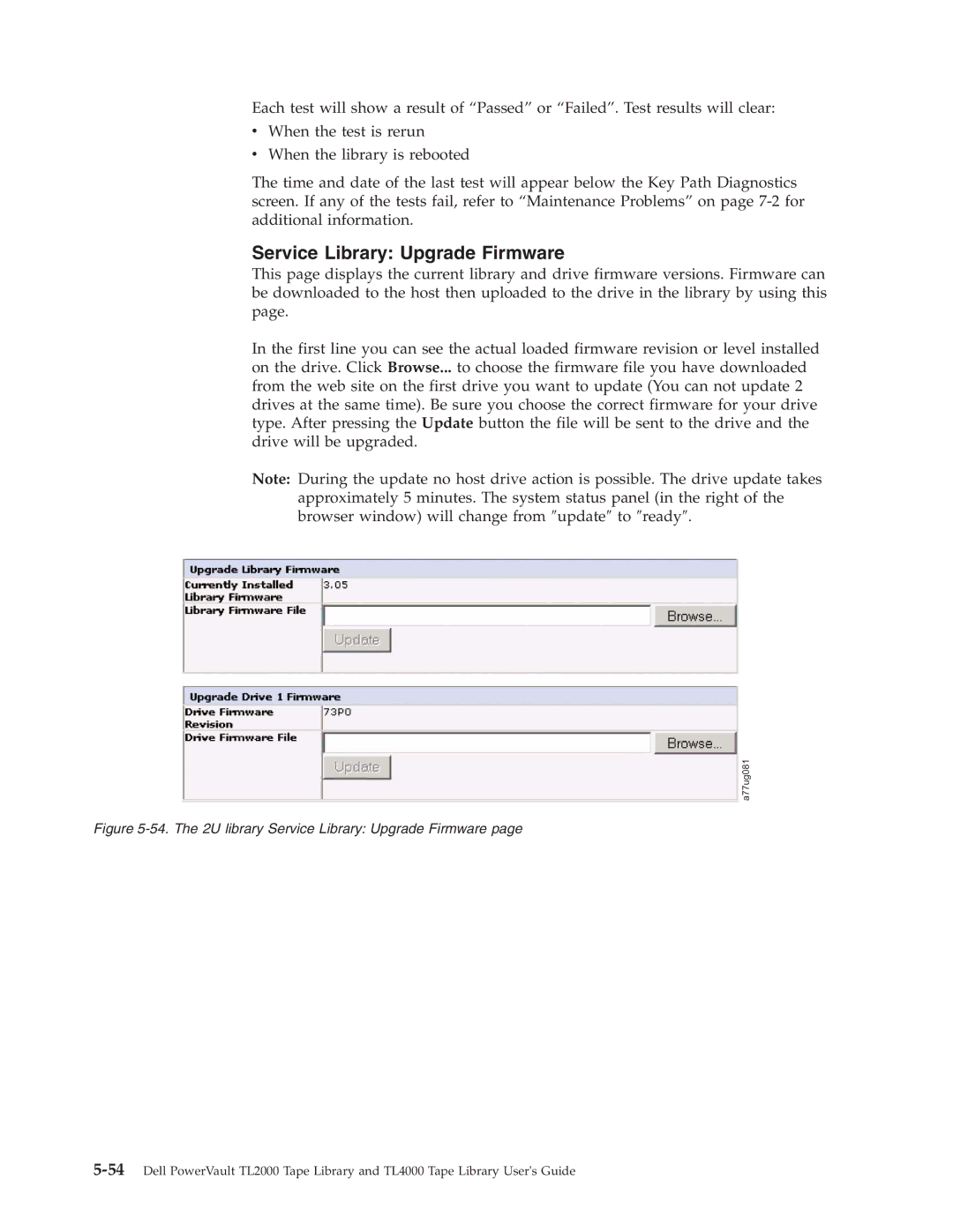 Dell TL2000 manual The 2U library Service Library Upgrade Firmware 