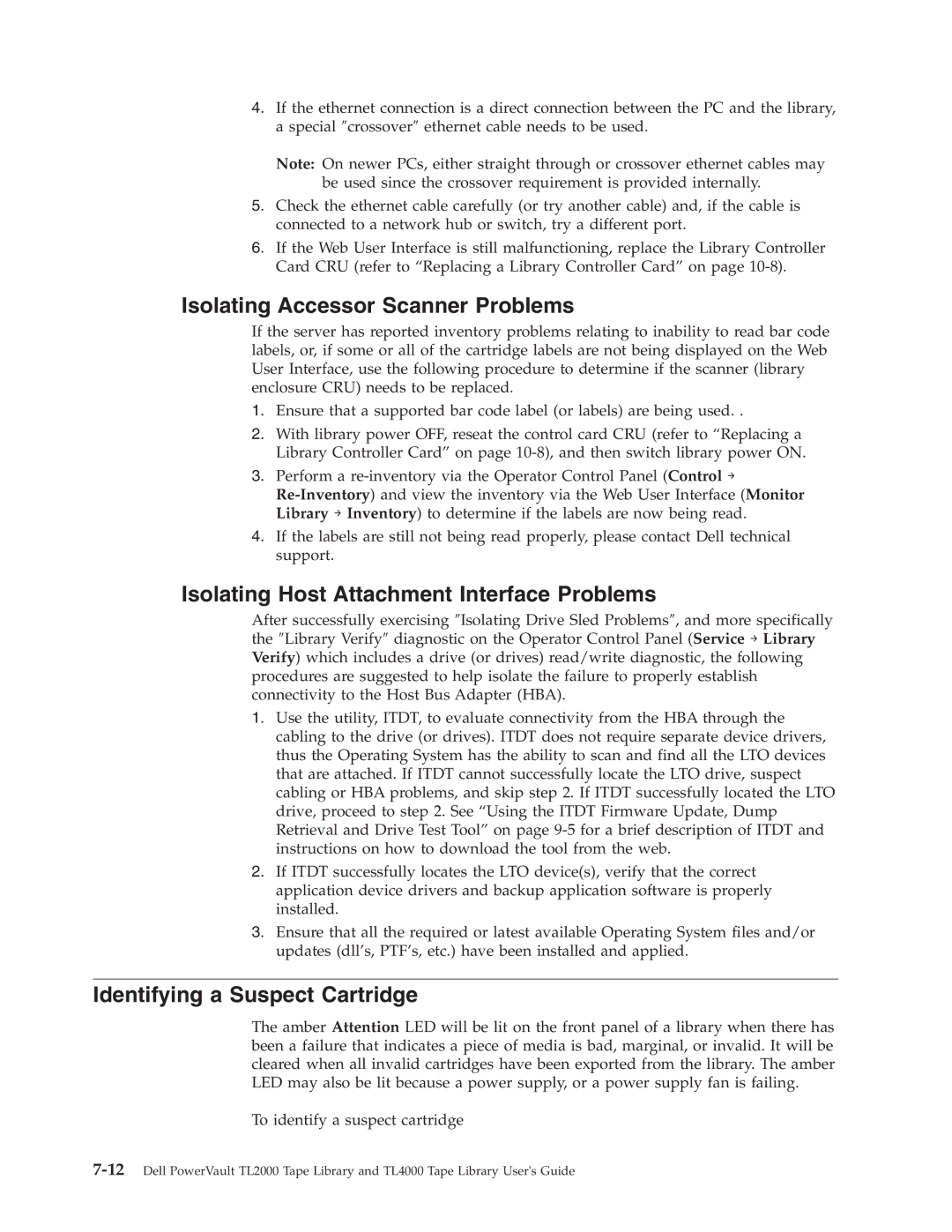 Dell TL2000 manual Isolating Accessor Scanner Problems, Isolating Host Attachment Interface Problems 