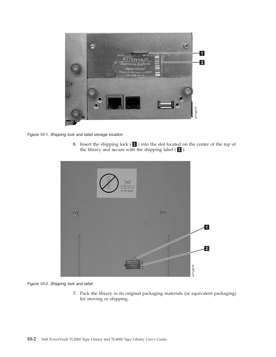 Dell TL2000 manual Shipping lock and label storage location 