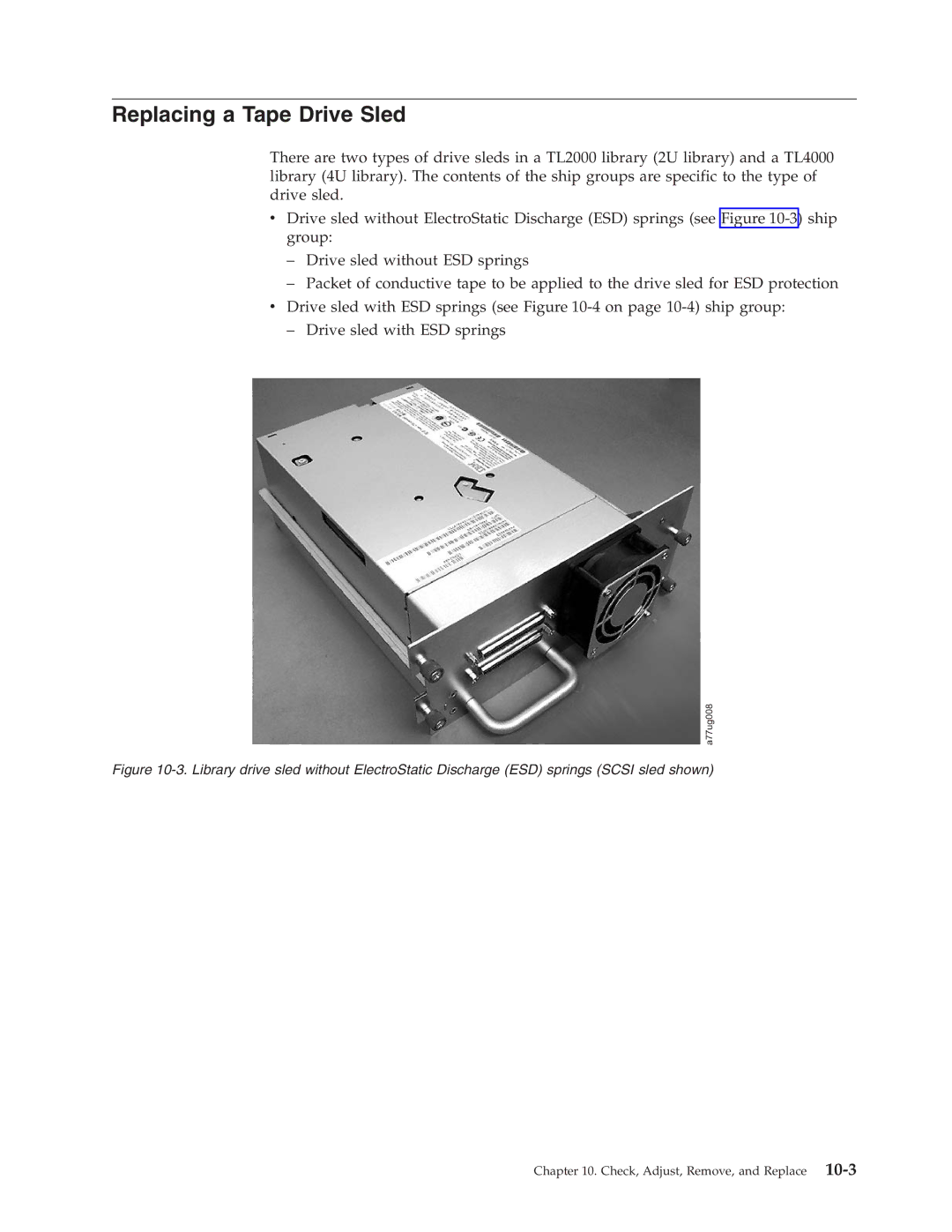 Dell TL2000 manual Replacing a Tape Drive Sled 