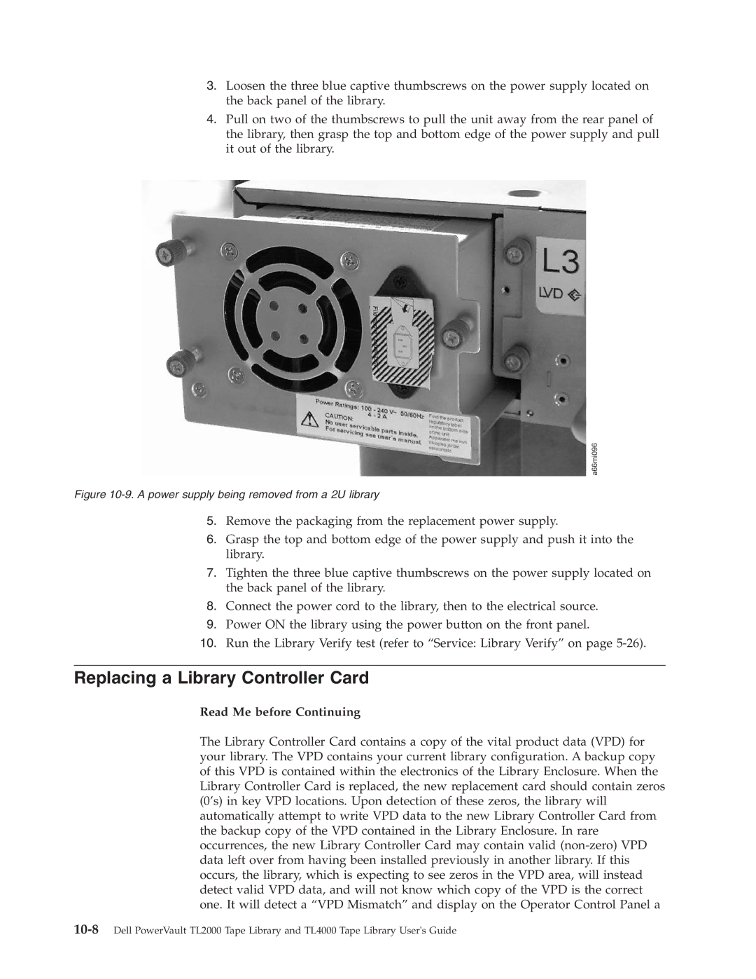 Dell TL2000 manual Replacing a Library Controller Card, Read Me before Continuing 