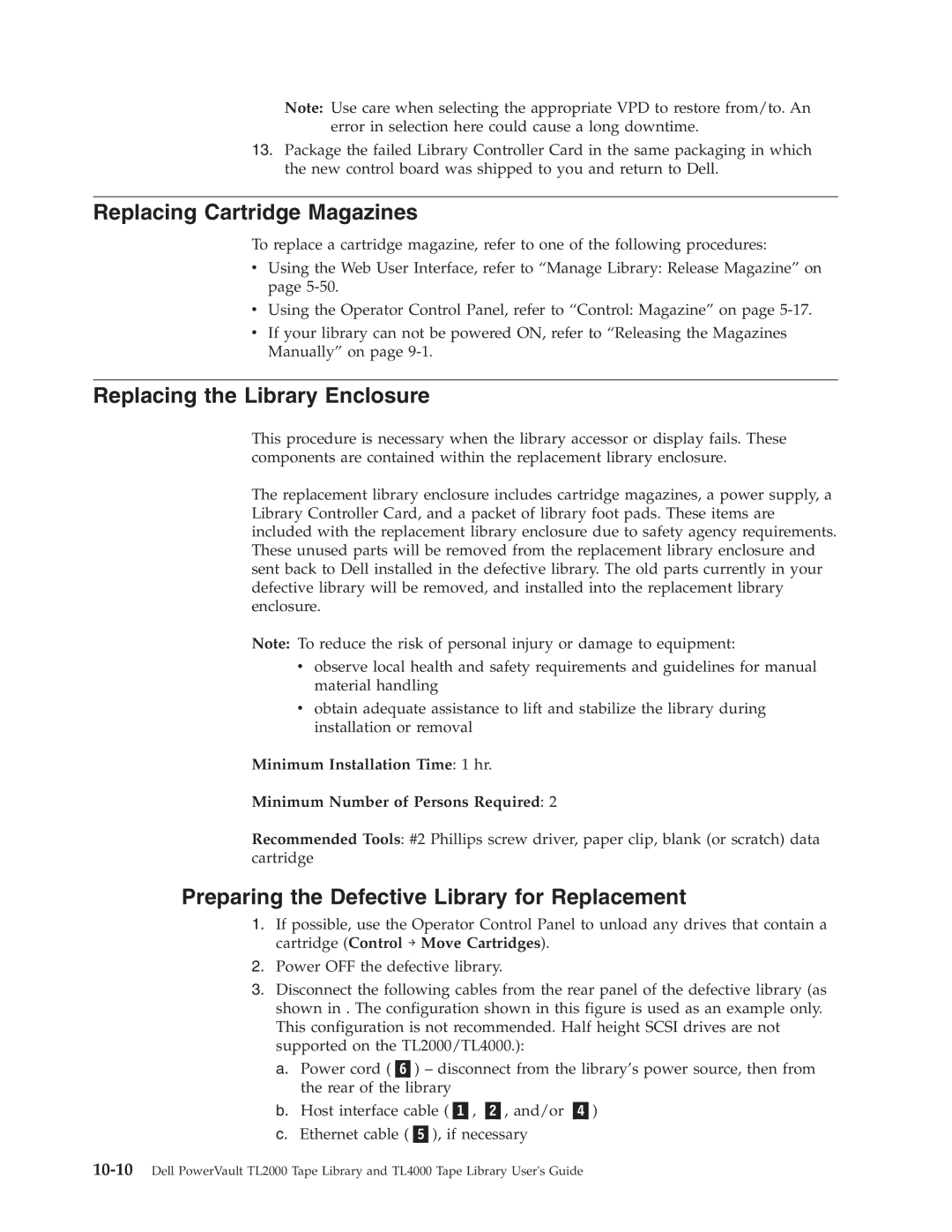 Dell TL2000 manual Replacing Cartridge Magazines, Replacing the Library Enclosure 