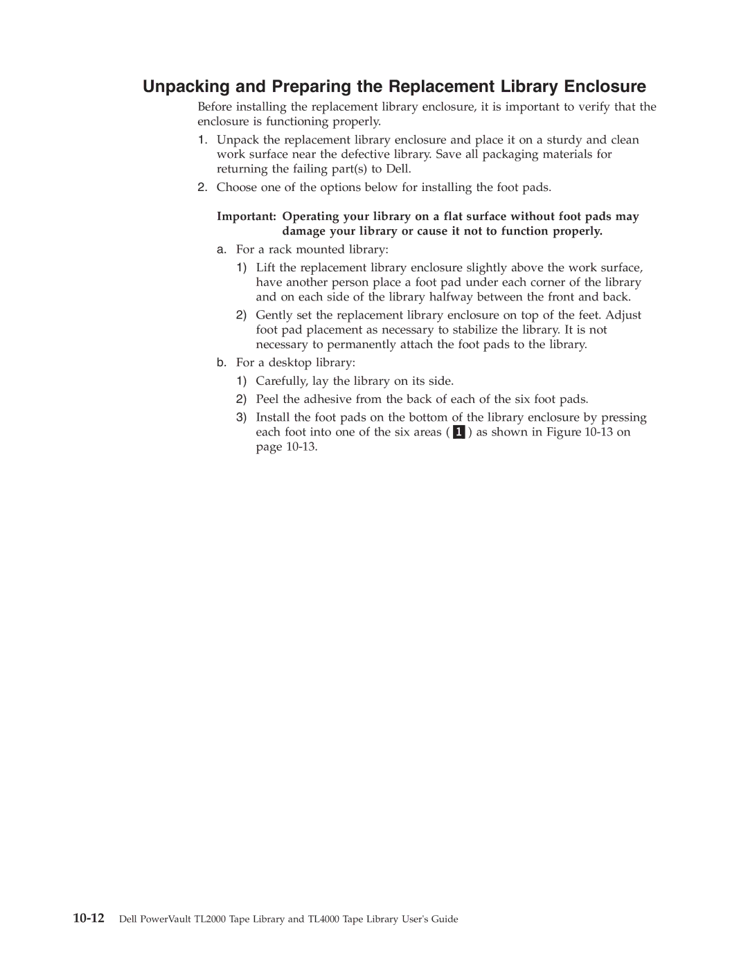 Dell TL2000 manual Unpacking and Preparing the Replacement Library Enclosure 