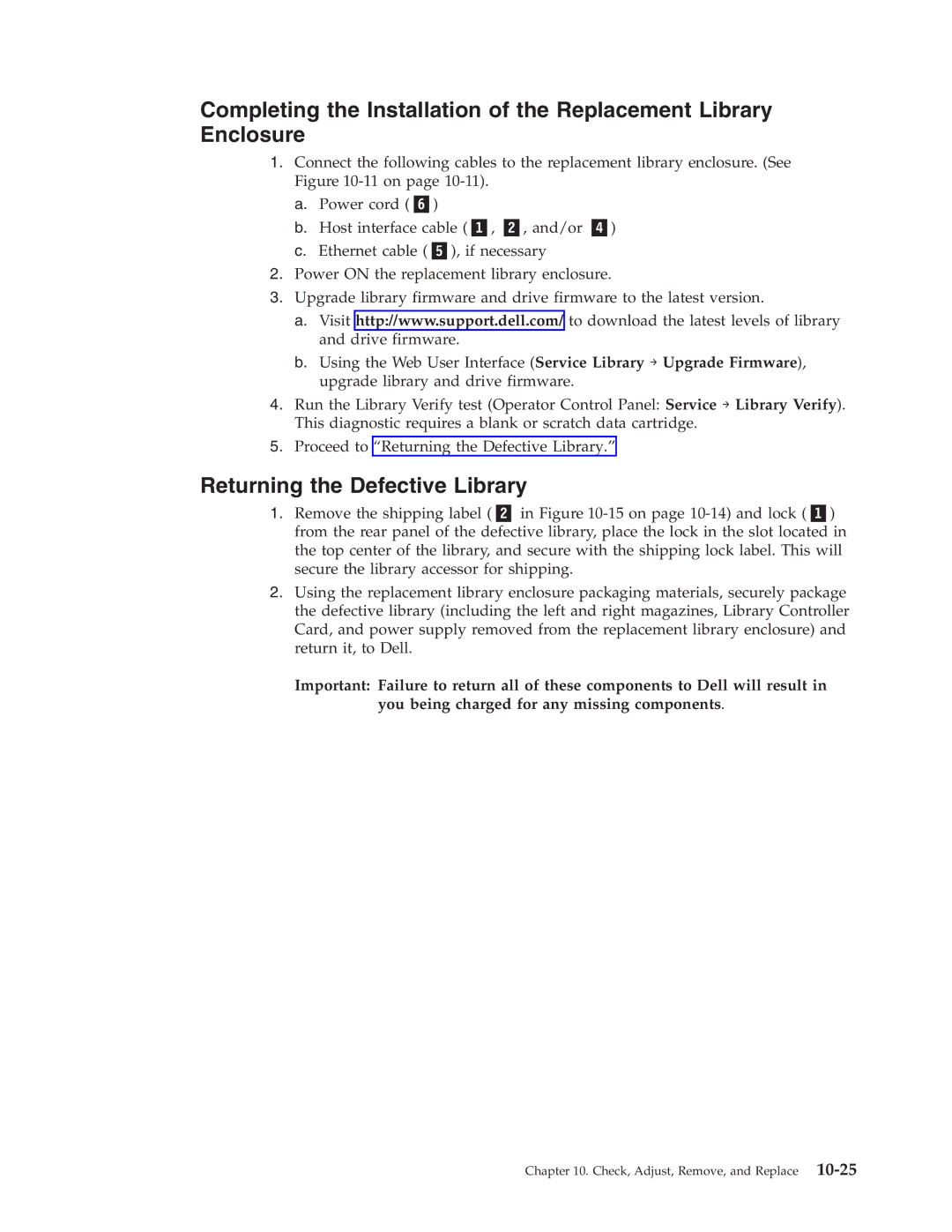 Dell TL2000 manual Returning the Defective Library 