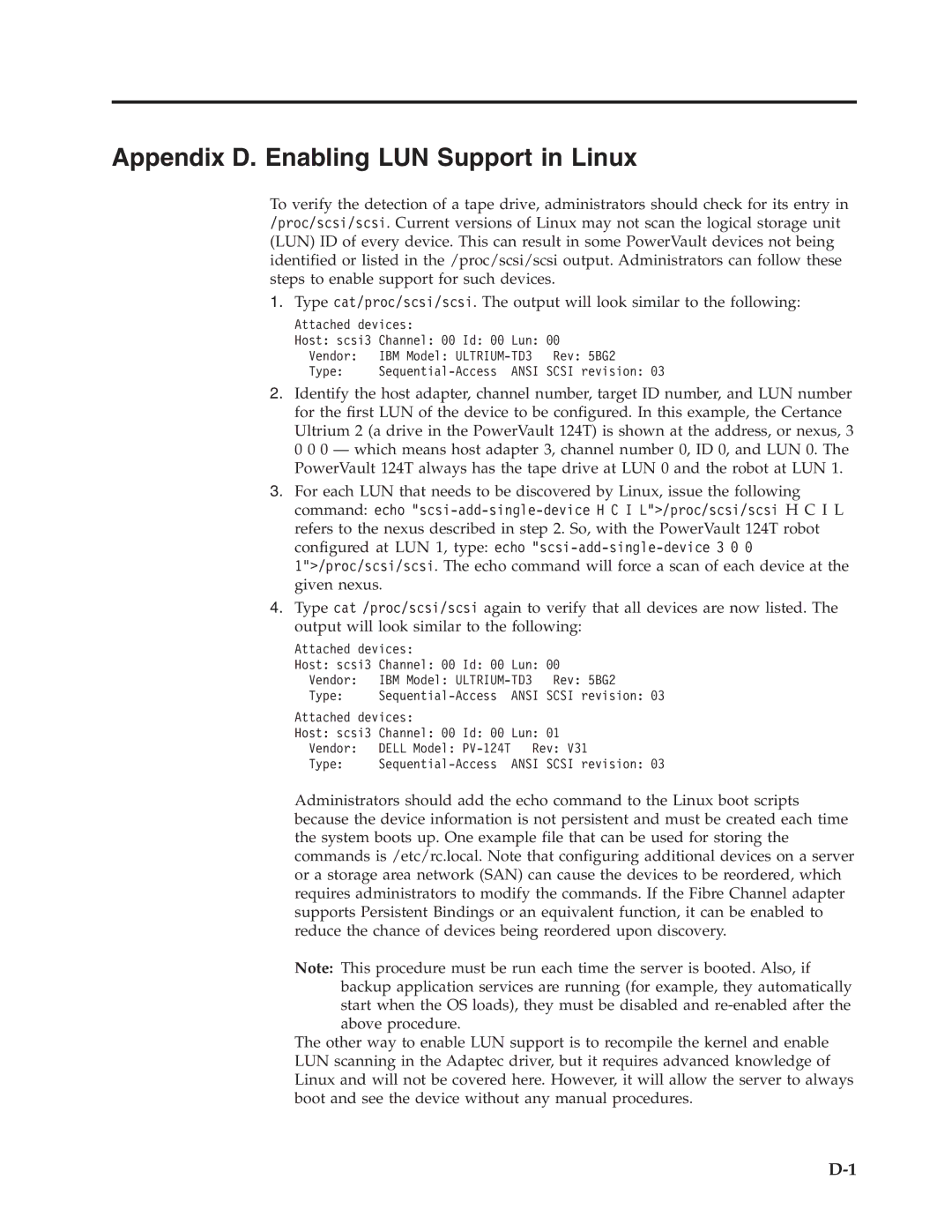 Dell TL2000 manual Appendix D. Enabling LUN Support in Linux 